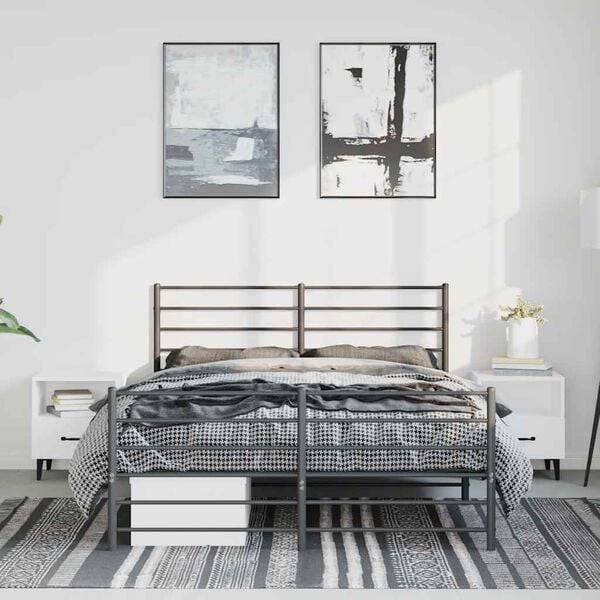 vidaXL Metal Bed Frame without Mattress with Footboard Black 150x200cm