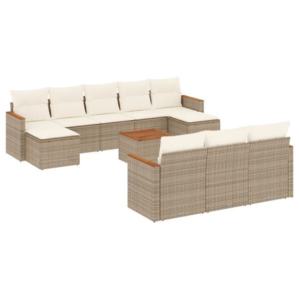 vidaXL 11 Piece Garden Sofa Set with Cushions Beige Poly Rattan