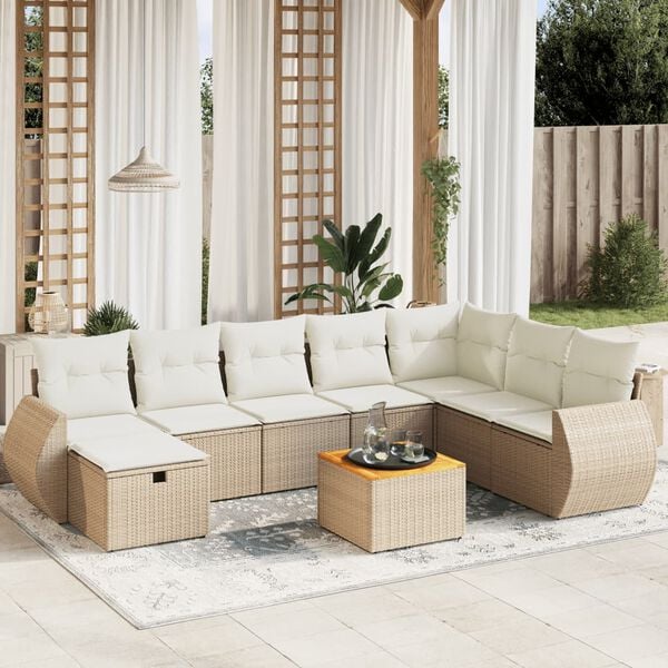 vidaXL 9 Piece Garden Sofa Set with Cushions Beige Poly Rattan