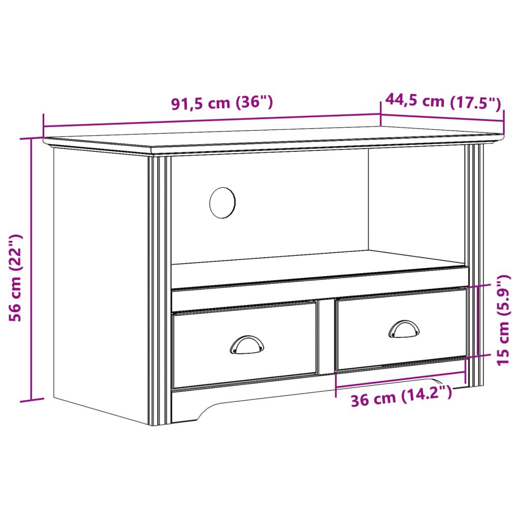 vidaXL TV Cabinet with 2 Drawers BODO Grey 91x43x56 cm Solid Wood Pine