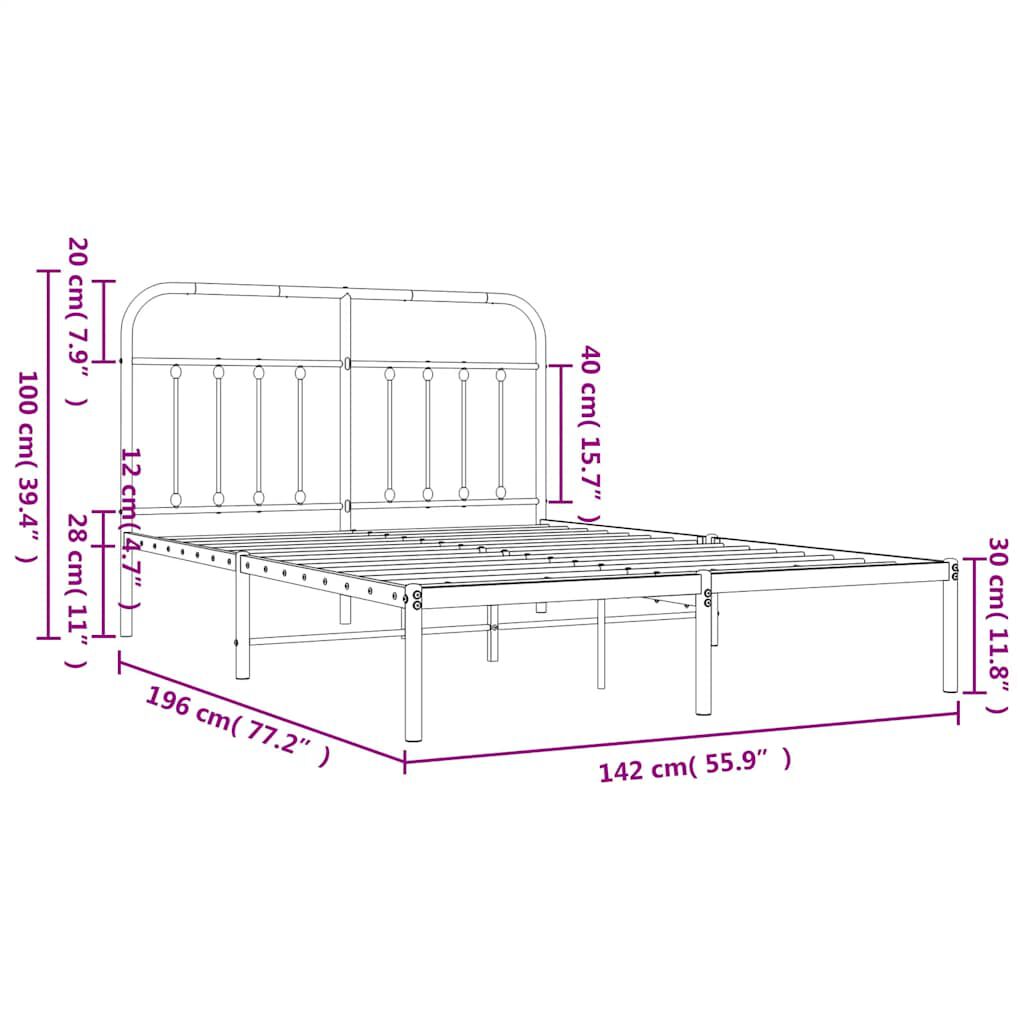 vidaXL Metal Bed Frame without Mattress with Headboard Black 135x190cm