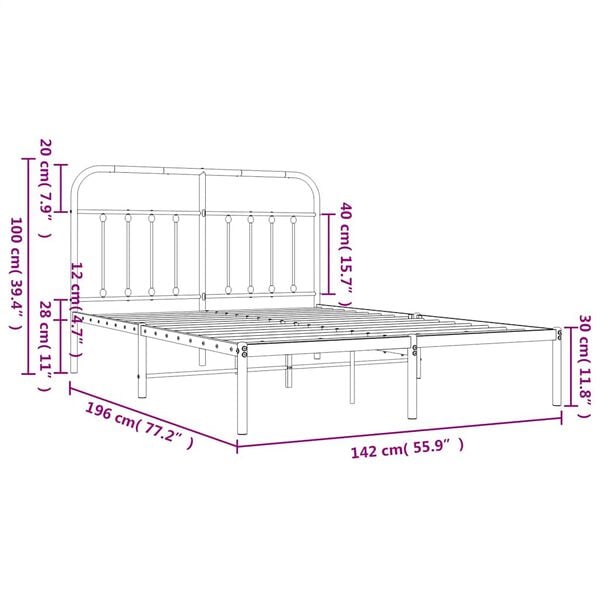 vidaXL Metal Bed Frame without Mattress with Headboard Black 135x190cm