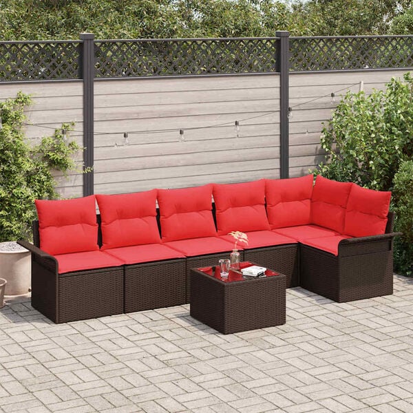 vidaXL Garden Sofa Set with Cushion 7 pcs Brown Poly Rattan