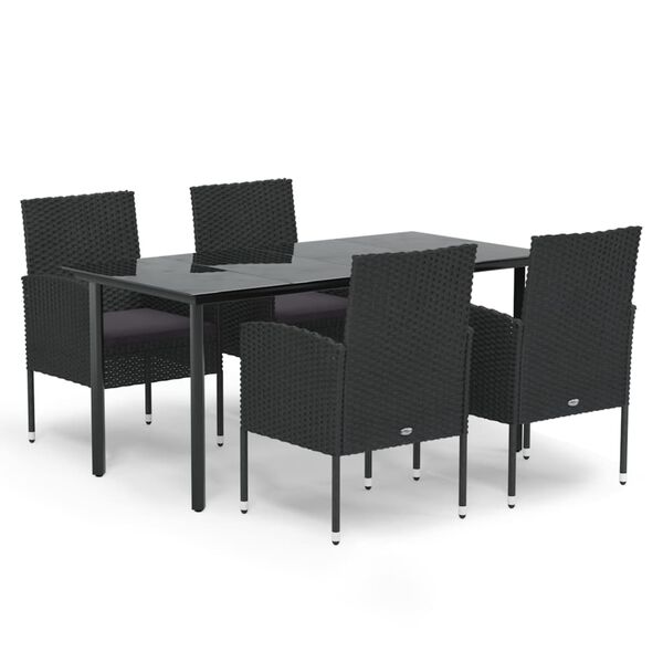 vidaXL 5 Piece Garden Dining Set with Cushions Black Poly Rattan