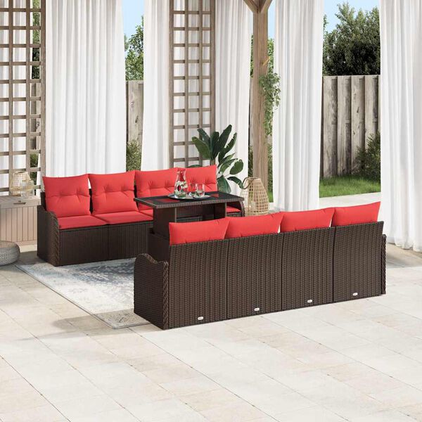 vidaXL Garden Sofa Set with Cushion 7 pcs Brown Poly Rattan