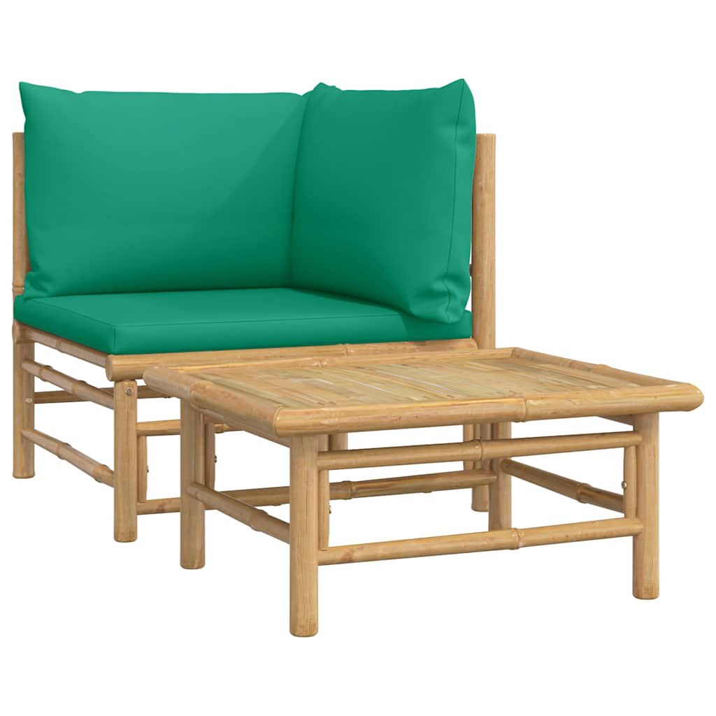 vidaXL 2 Piece Garden Lounge Set with Green Cushions Bamboo