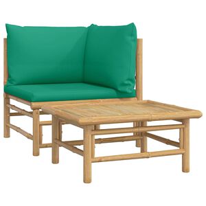 vidaXL 2 Piece Garden Lounge Set with Green Cushions Bamboo