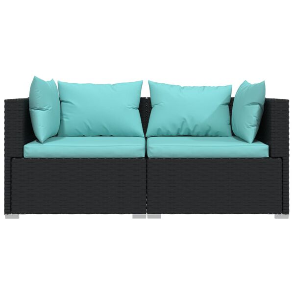 vidaXL 3 Piece Garden Lounge Set with Cushions Black Poly Rattan