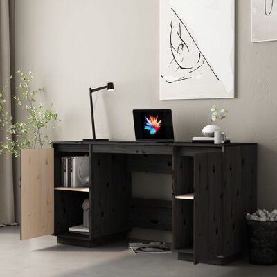 vidaXL Desk Black 140x50x75 cm Solid Wood Pine