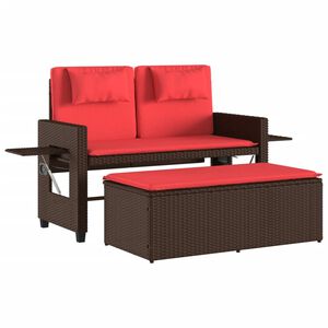 vidaXL Reclining Garden Bench with Cushions Brown Poly Rattan