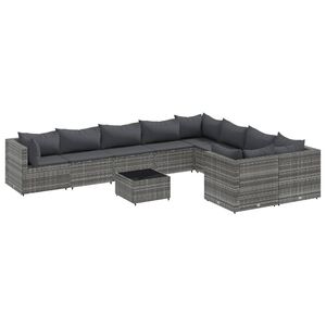 vidaXL 10 Piece Garden Sofa Set with Cushions Grey Poly Rattan