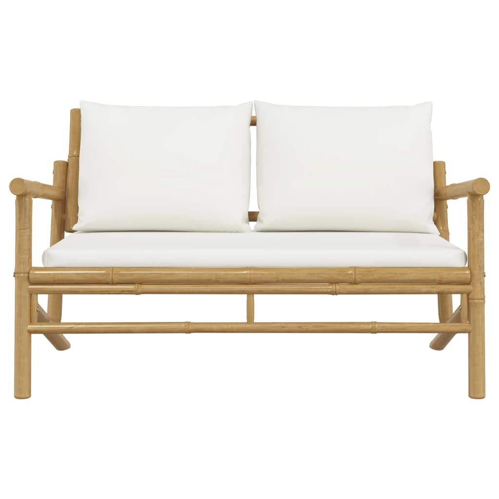 vidaXL Garden Bench with Cream White Cushions Bamboo