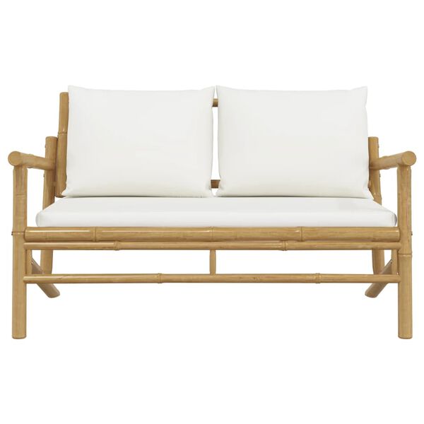 vidaXL Garden Bench with Cream White Cushions Bamboo