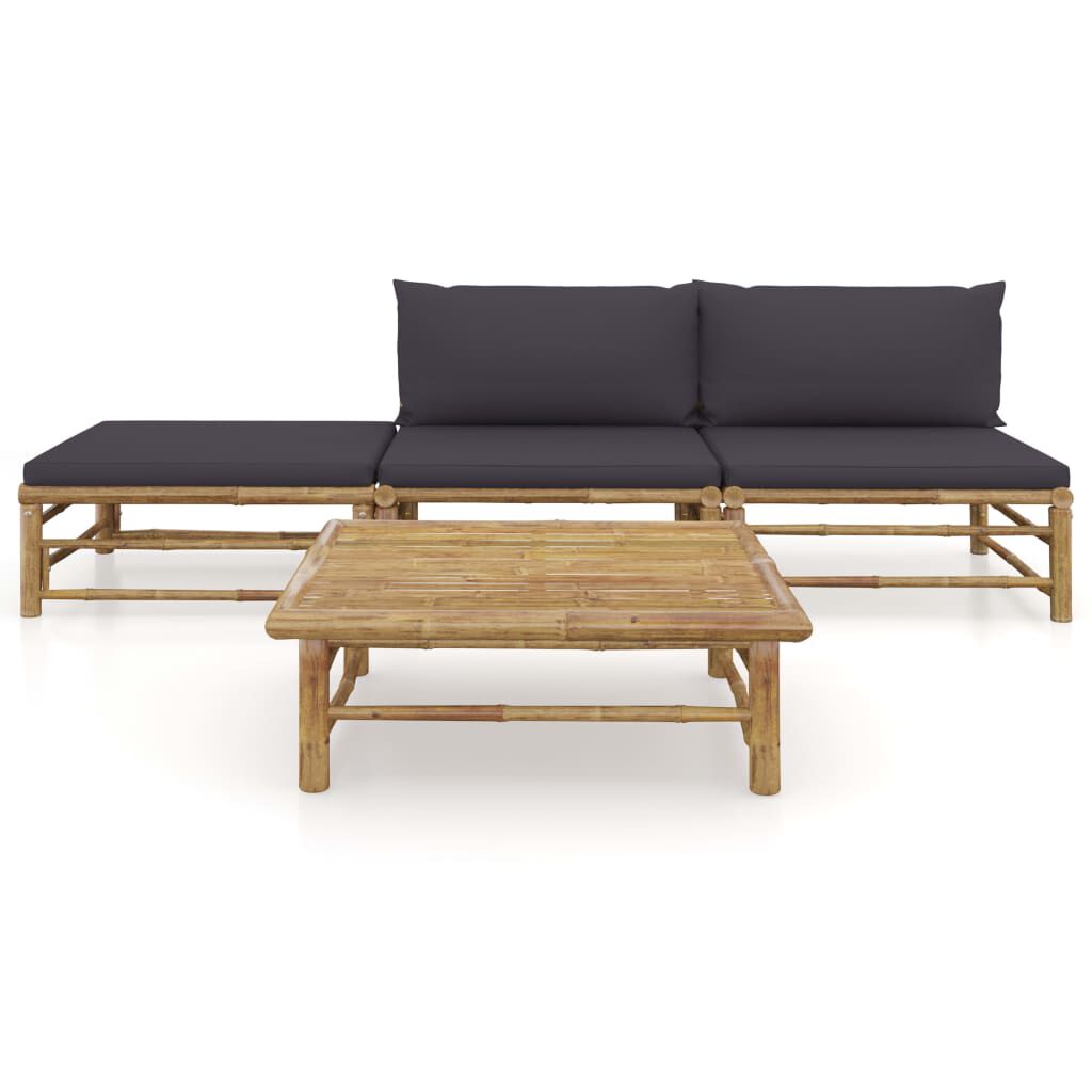 vidaXL 4 Piece Garden Lounge Set with Dark Grey Cushions Bamboo
