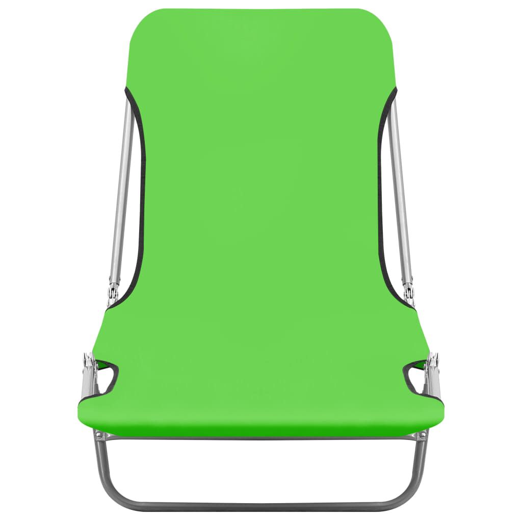 vidaXL Folding Sun Loungers 2 pcs Steel and Fabric Green