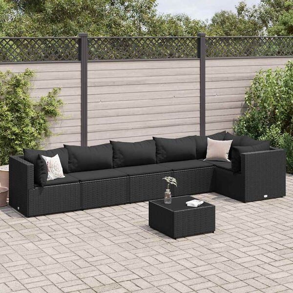 vidaXL 7 Piece Garden Lounge Set with Cushions Black Poly Rattan