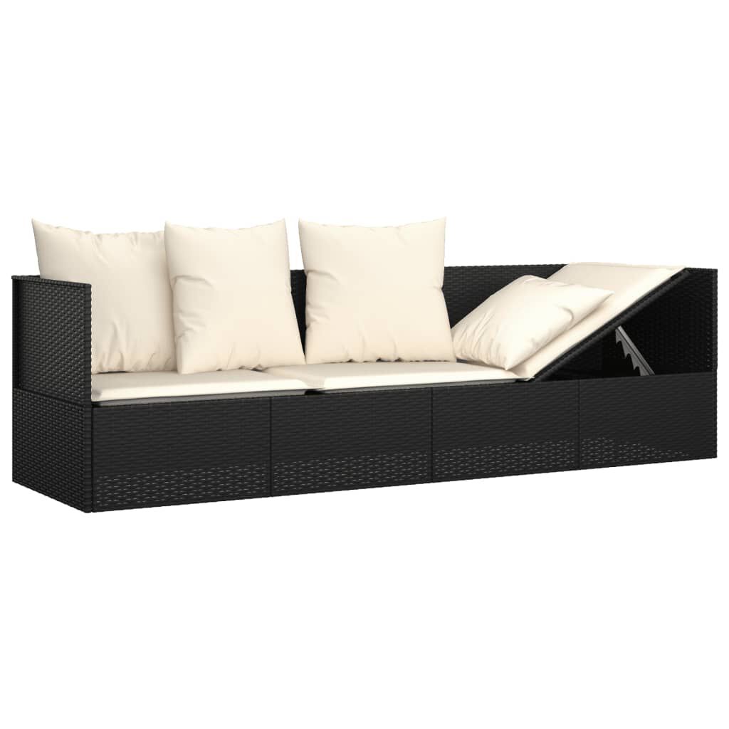 vidaXL Outdoor Lounge Bed with Cushions Black Poly Rattan