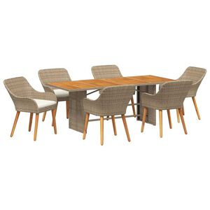 vidaXL Garden Dining Set 7 pcs Beige and brown Poly Rattan