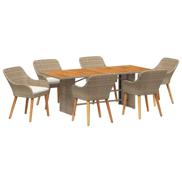 vidaXL Garden Dining Set 7 pcs Beige and brown Poly Rattan