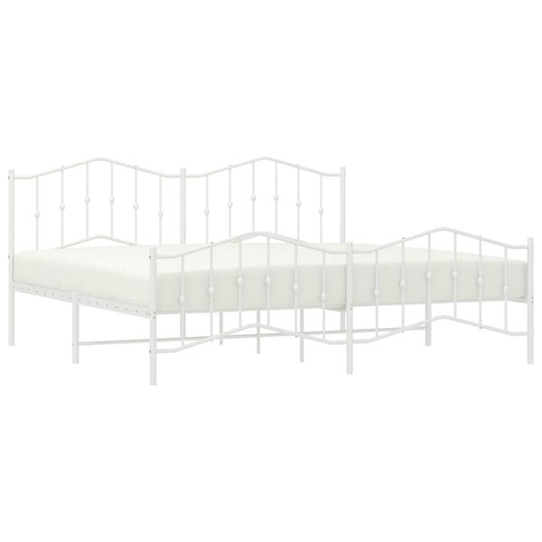 vidaXL Metal Bed Frame without Mattress with Footboard White 193x203cm