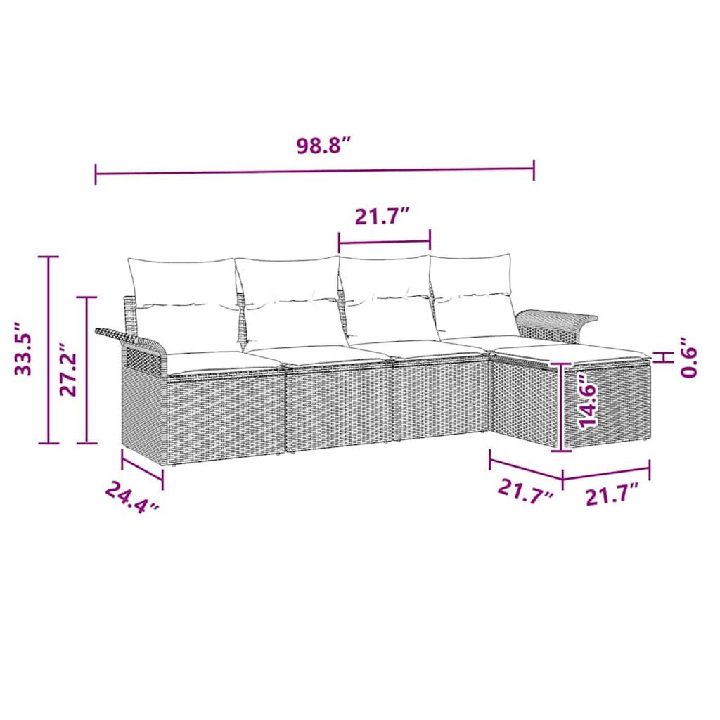 vidaXL Garden Sofa Set with Cushion 5 pcs Black Poly rattan