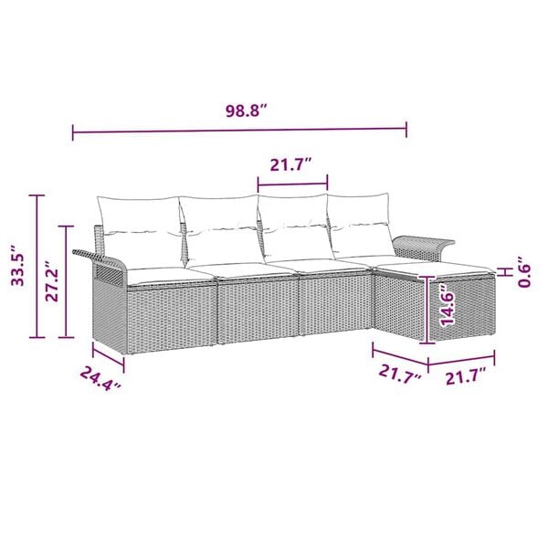 vidaXL Garden Sofa Set with Cushion 5 pcs Black Poly rattan