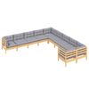 vidaXL 10 Piece Garden Lounge Set with Grey Cushions Pinewood