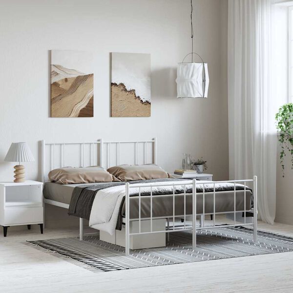 vidaXL Metal Bed Frame without Mattress with Footboard White 135x190cm