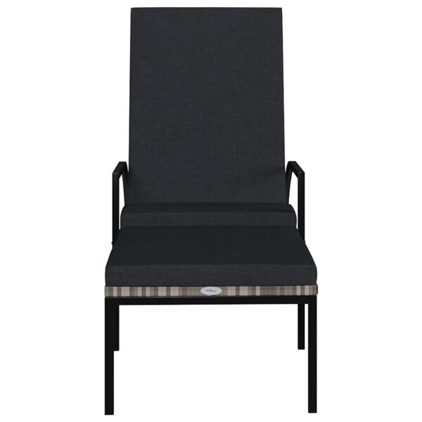 vidaXL Sun Lounger with Footrest PE Rattan Grey