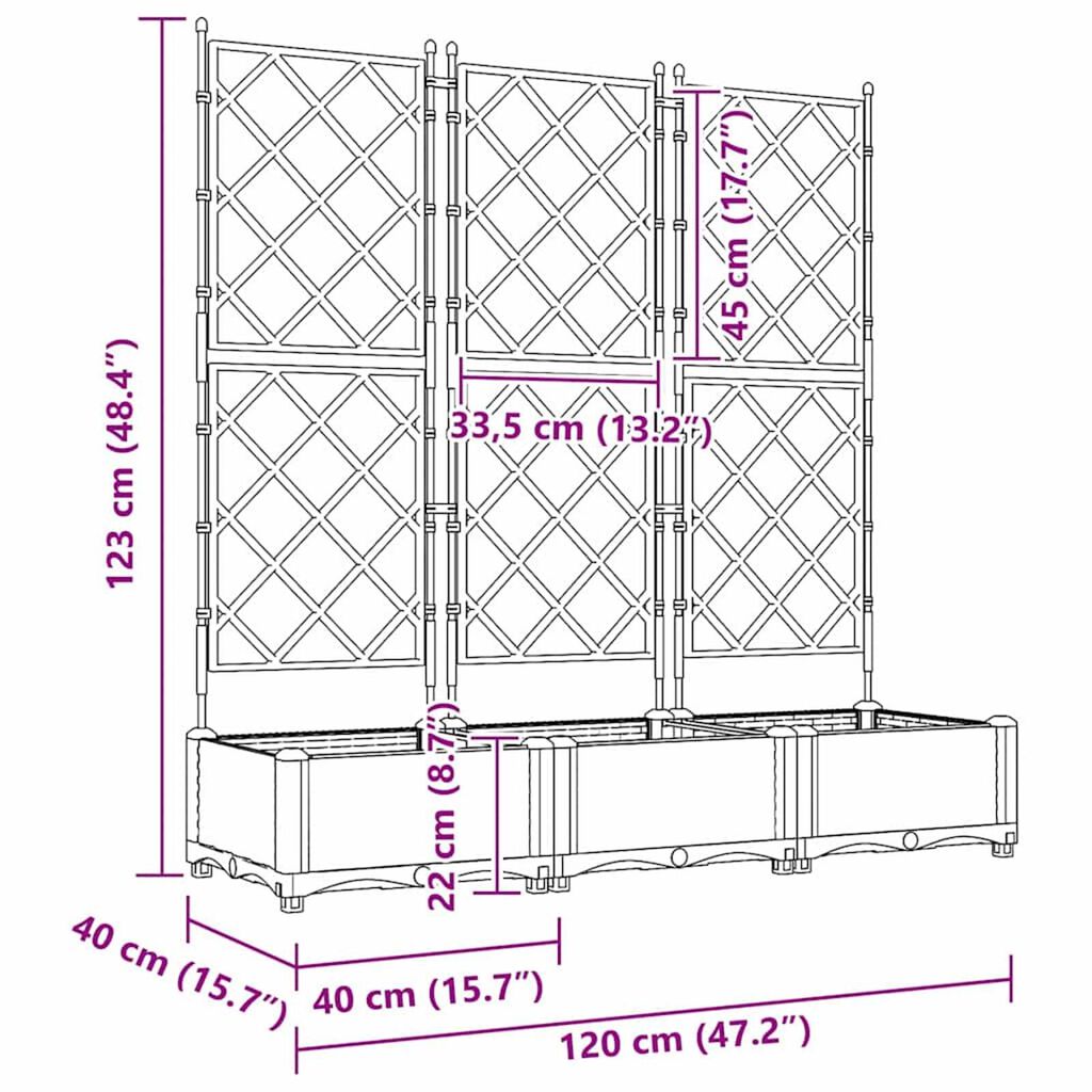 vidaXL Garden Planter with Trellis 3 pcs White 120x40x125.5 cm