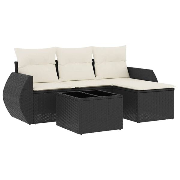 vidaXL 5 Piece Garden Sofa Set with Cushions Black Poly Rattan