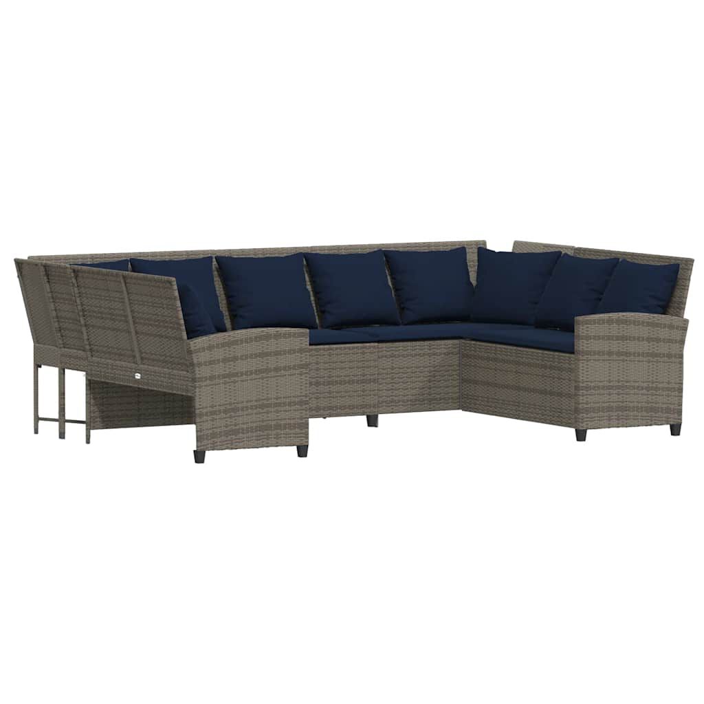 vidaXL Garden Sofa with Cushions Grey Poly Rattan