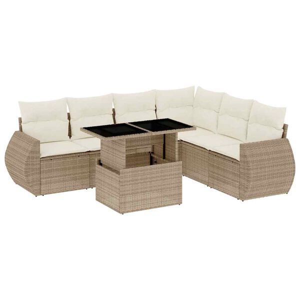 vidaXL 7 Piece Garden Sofa Set with Cushions Beige Poly Rattan