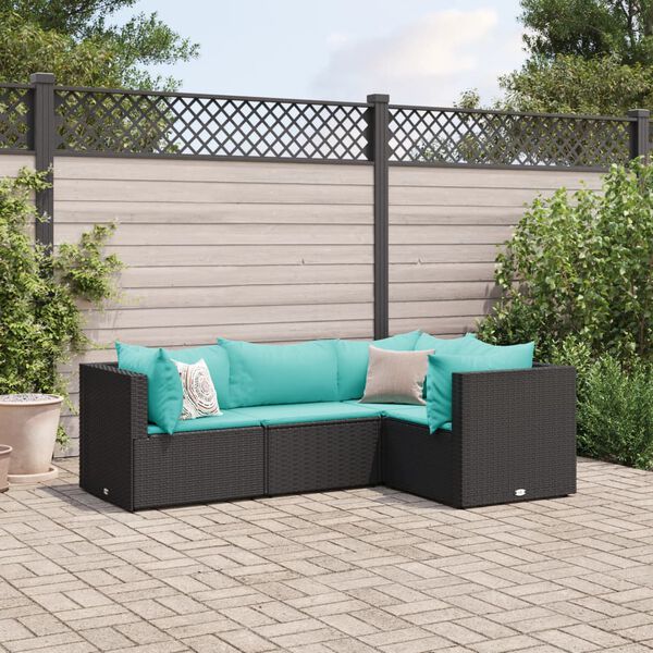 vidaXL 4 Piece Garden Lounge Set with Cushions Black Poly Rattan