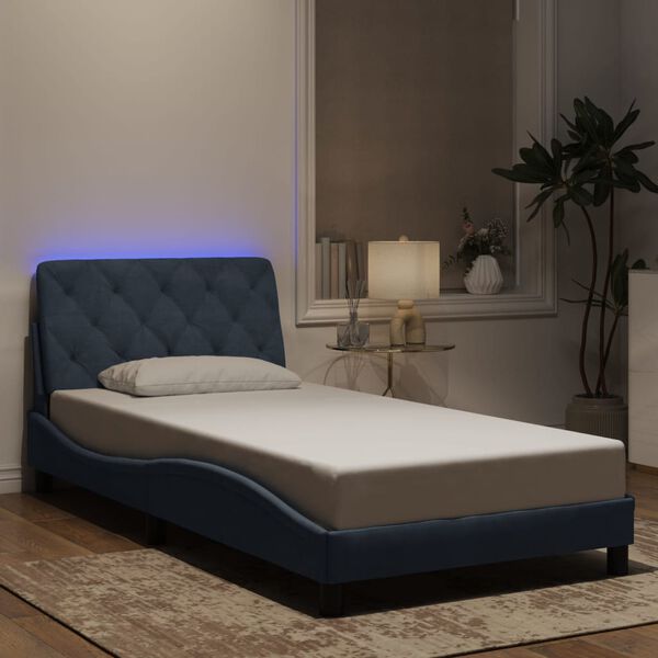 vidaXL Bed Frame with LED without Mattress Dark Grey 100x190 cm Velvet