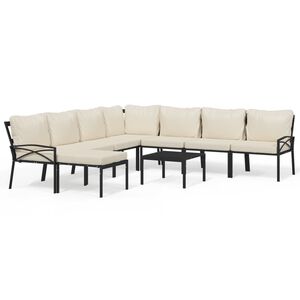 vidaXL 9 Piece Garden Lounge Set with Sand Cushions Steel