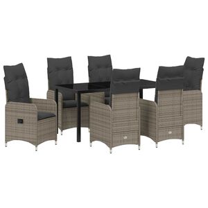 vidaXL Garden Dining Set with Cushion 7 pcs Grey Poly Rattan