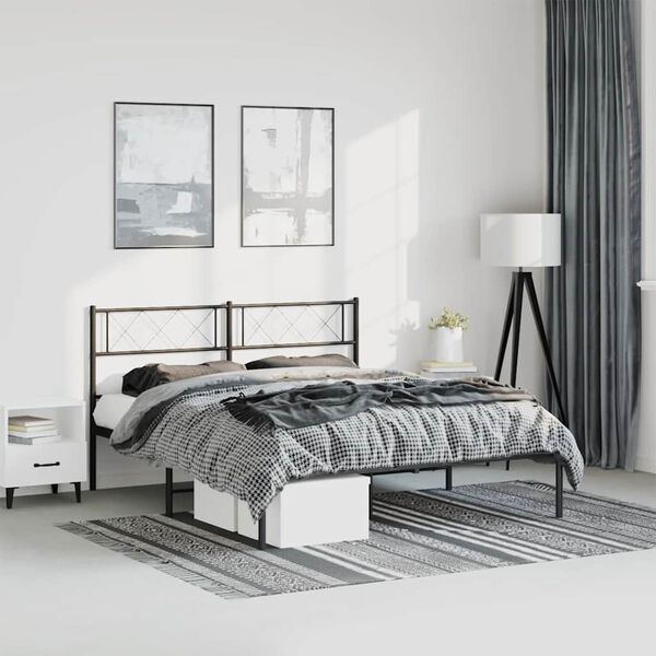 vidaXL Metal Bed Frame without Mattress with Headboard Black 150x200cm