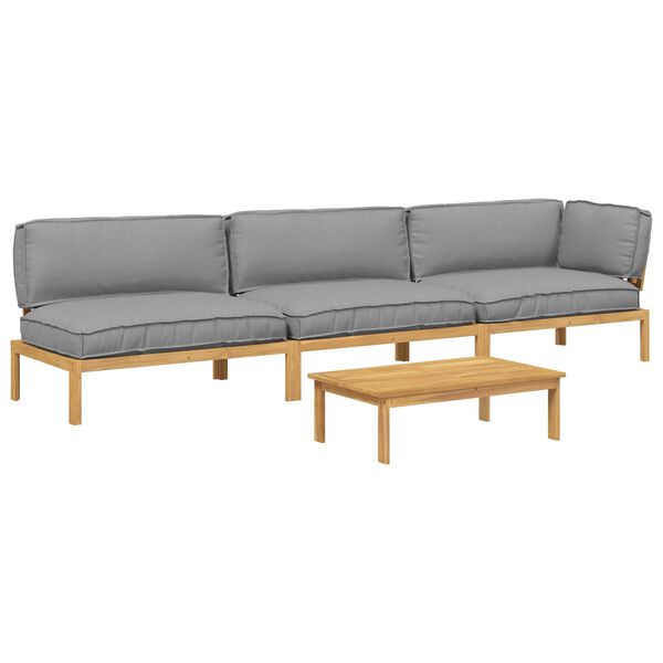 vidaXL Sofa Set with Cushion Plain Manual 4 pcs Grey Solid Acacia Wood