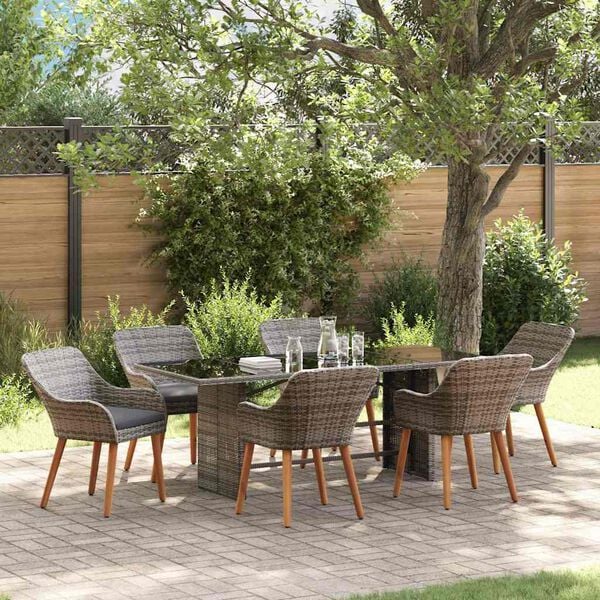 vidaXL Garden Dining Set with Cushion 7 pcs Grey Poly Rattan