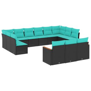 vidaXL 13 Piece Garden Sofa Set with Cushions Black Poly Rattan