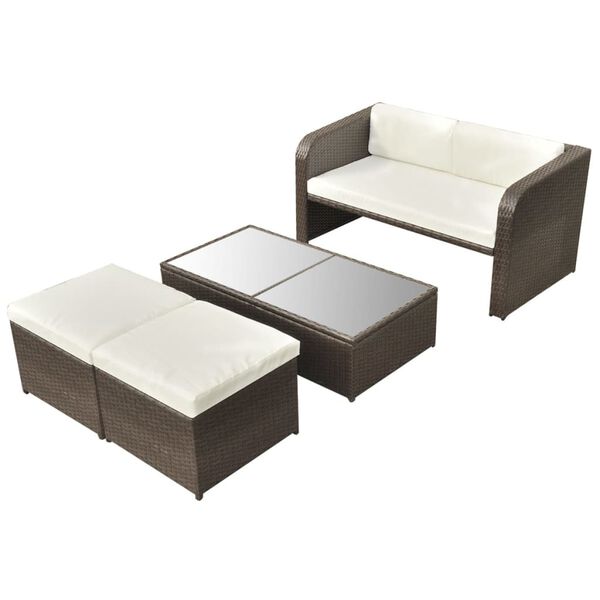 vidaXL 4 Piece Garden Lounge Set with Cushions Poly Rattan Brown