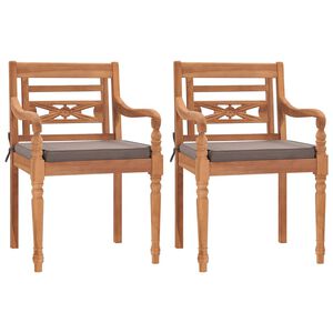 vidaXL Batavia Chairs 2 pcs with Dark Grey Cushions Solid Teak Wood