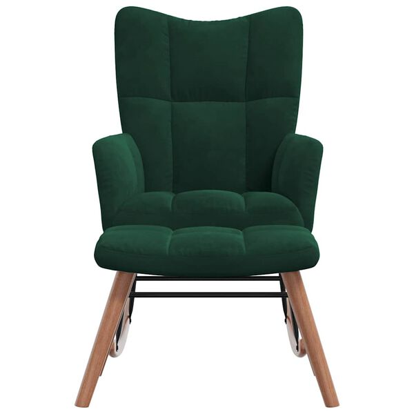 vidaXL Rocking Chair with a Stool Dark Green Velvet