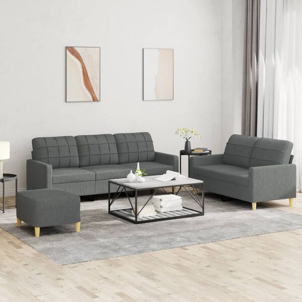 vidaXL 3 Piece Sofa Set with Cushions Dark Grey Fabric