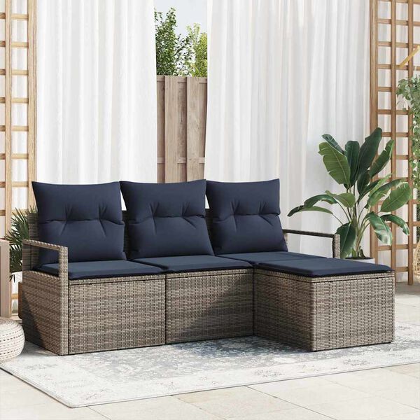 vidaXL Sofa Set 4 pcs Grey Poly Rattan