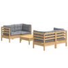 vidaXL 5 Piece Garden Lounge Set with Grey Cushions Pinewood