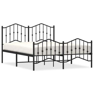 vidaXL Metal Bed Frame without Mattress with Footboard Black 135x190cm
