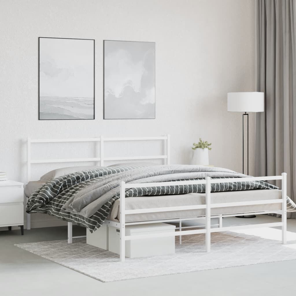 vidaXL Metal Bed Frame without Mattress with Footboard White 150x200cm