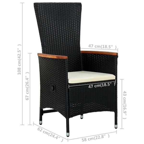 vidaXL Outdoor Chairs 2 pcs with Cushions Poly Rattan Black